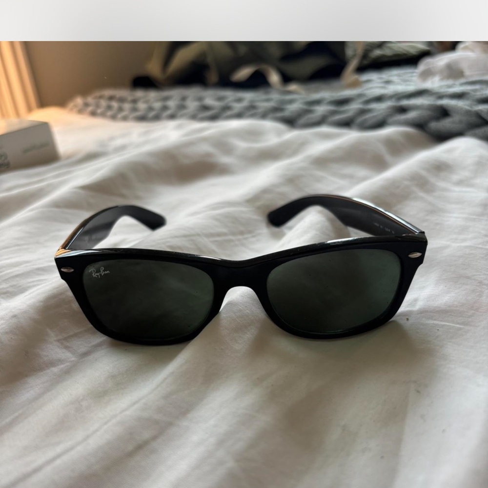 Ray-Ban Black Frame Sunglasses with Dark Green Lenses